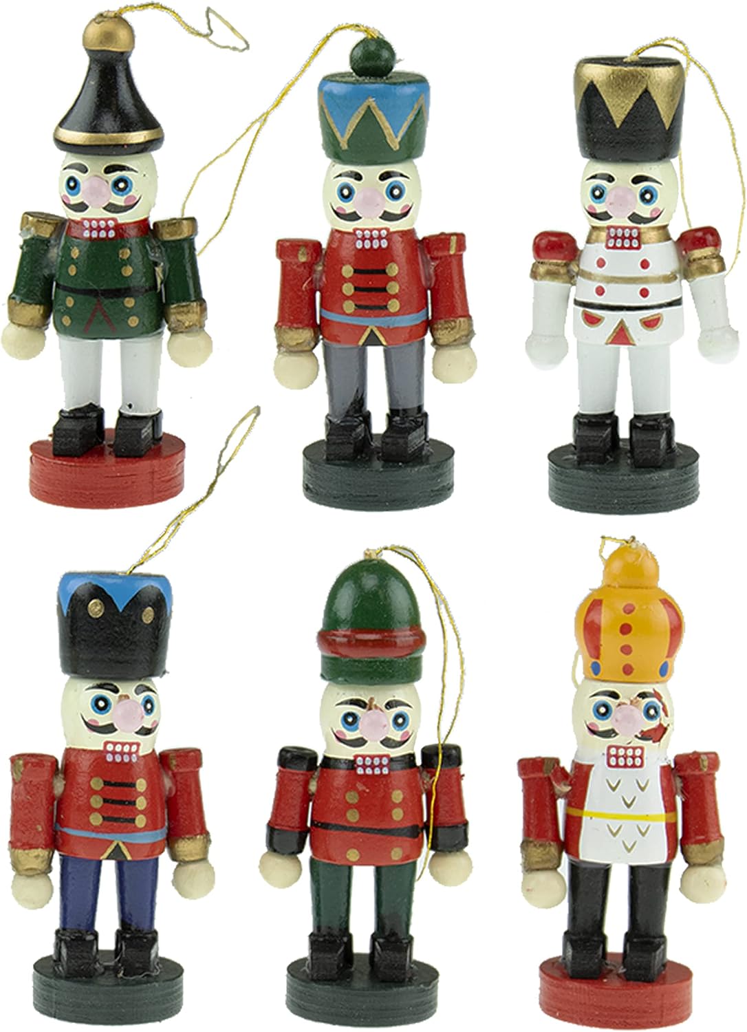Nutcrackers - Clever Creations Mixed Soldiers 6 Pack 2 Inch Traditional Wooden Nutcracker Ornaments, Festive Christmas Tree Décor