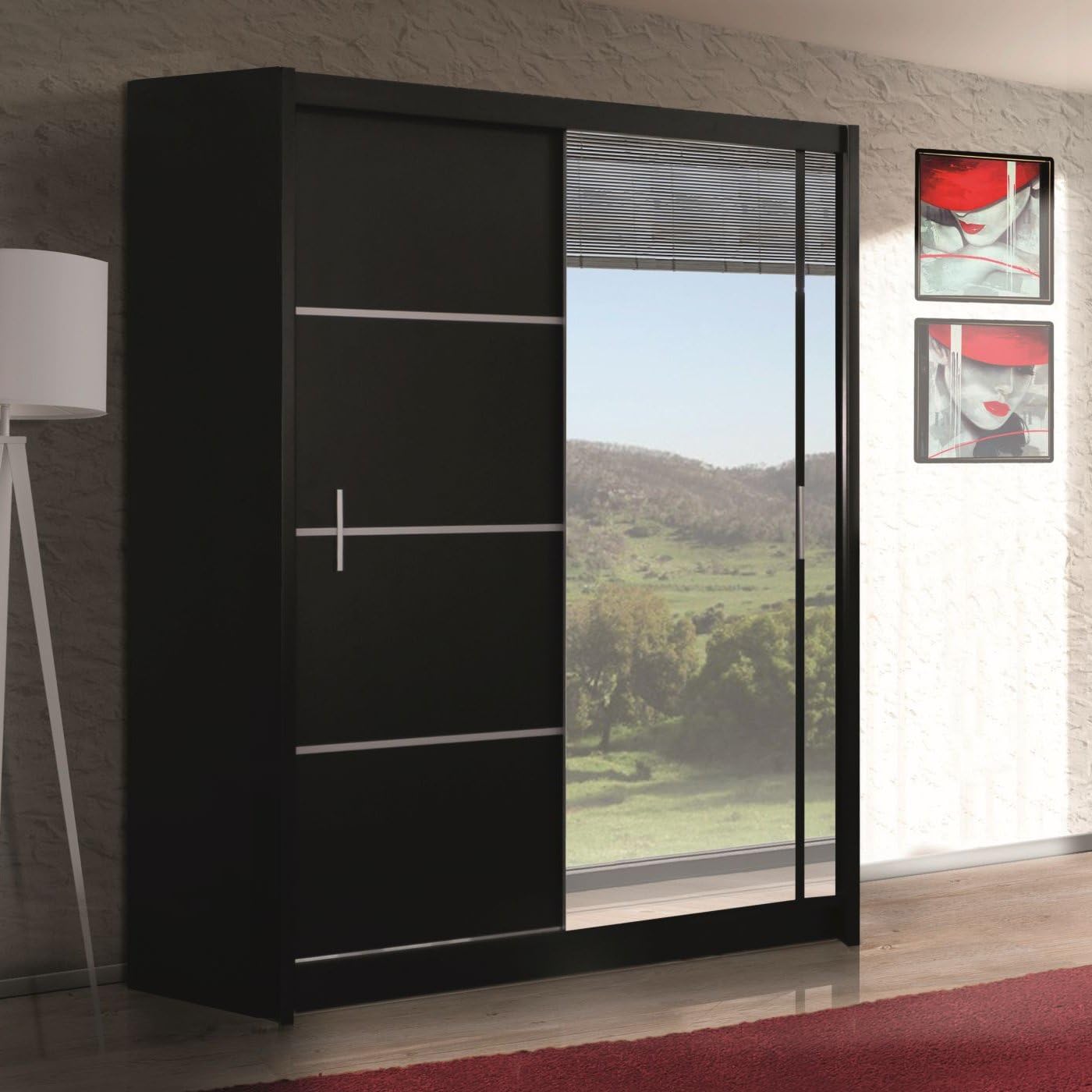 TrendyHome24 WIST - Armario con Puertas correderas (con Espejo, 150 x 180 x 203 x 250 cm), Color Negro: Amazon.es: Hogar