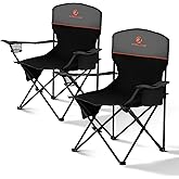 ALPHA CAMP Folding Camping Chairs for Adults Lawn Chairs Outdoor Chairs Support 225 LBS Portable Camp Chairs with Cup Holders Cooler Pouch for Outdoor, 2 Pack