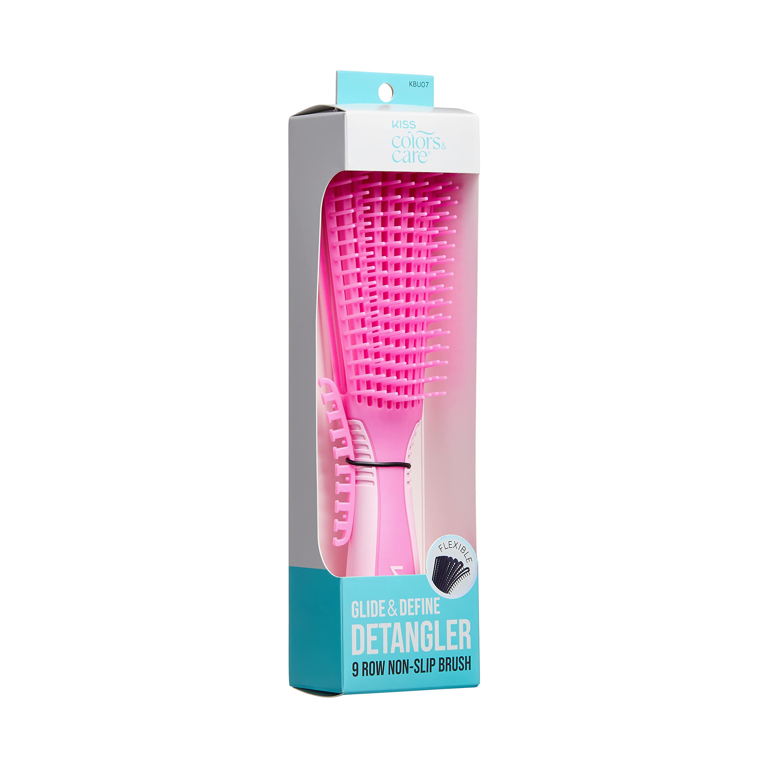 KISS Colors & Care Glide & Define Detangler 9-Row Non-Slip Brush, Large, Pink- For thick and curly hair, Tangle-No, Smooth, Sleek Results, Anti-Static, Sturdy & Non-Slip Grip, Multi Uses