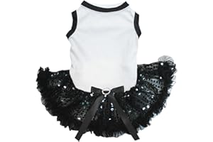 Petitebella Plain Sequins Tutu Puppy Dog Dress (White/Black Sequins, X-Large)
