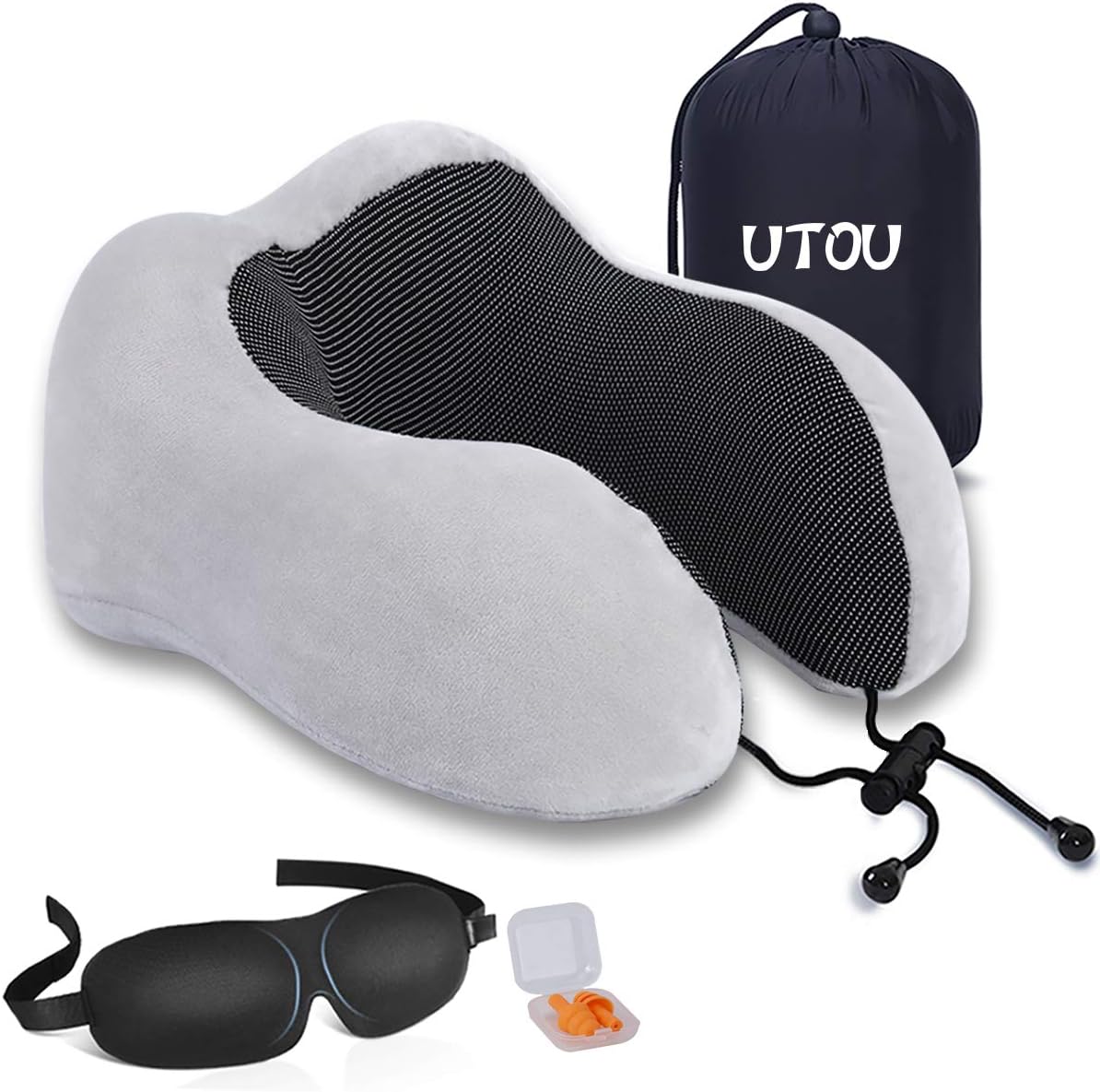 Travel Pillow Best Neck Airplane Support Pillow Memory Foam Pillow Comfortable Breathable Car U Shape Head Pillow with 3D Sleep Mask,Earplugs Bag,Grey