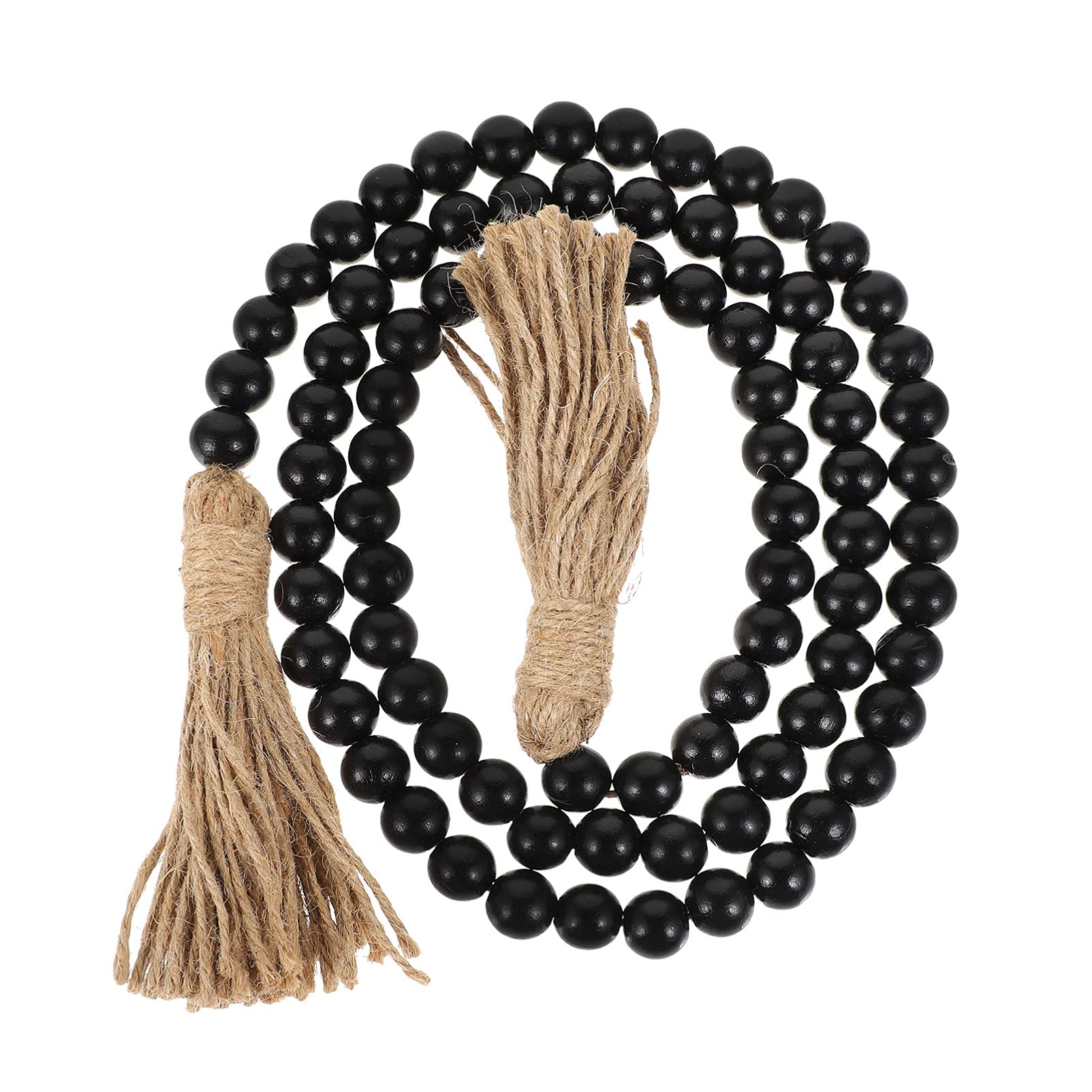 Wakauto Wooden Bead Tassel Garland 56in Farmhouse Beads with Tassel for Dining and Coffee Table Decor Christmas Decoration Black
