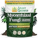 Mycorrhizal Fungi Organic Root Enhancer for Plants, Super Potent 100 Spores Per Gram, 5-Strain Blend, Rapid Results for Gardens, Houseplants, Lawns, Mycorrhizae Smart Grower 125 Grams for 125 Plants