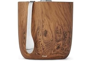 S'well Stainless Steel Ice Bucket with Tongs - Holds 68oz of Ice - Teakwood - Triple-Layered Vacuum-Insulated Container Desig