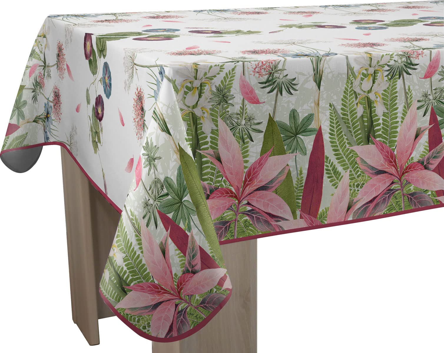 Le linge de Jules Ipomée Stain-Resistant Tablecloth Rectangular 150 x 300 cm, Pink, Green, Blue, Plum