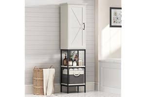 MXARLTR Tall Bathroom Storage Cabinet, Linen Tower for Bathroom Storage, Freestanding Narrow Floor Linen Cabinet with Door Bathroom Oragnizer for Bathroom Living Room Kitchen (Cream White)