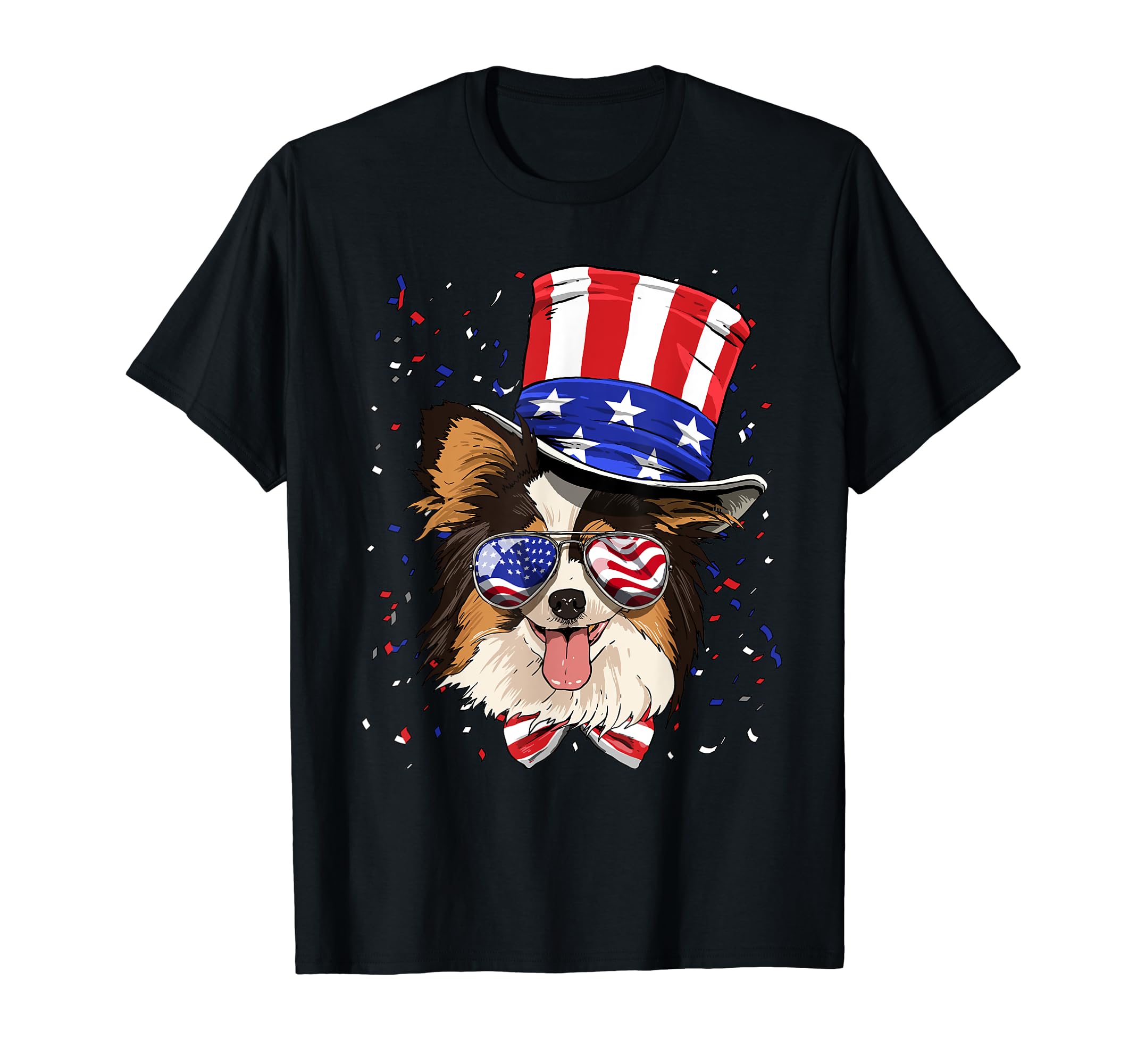 Papillon 4th of July American Dog USA Flag T-Shirt