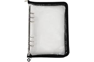 MultiBey A5 Binder 6 Ring Cover PVC Notebook Shell with Zipper, Sparkling A5 Budget Binder for Cash Budget System, Journaling, Planner (10'' x 7'', Black)