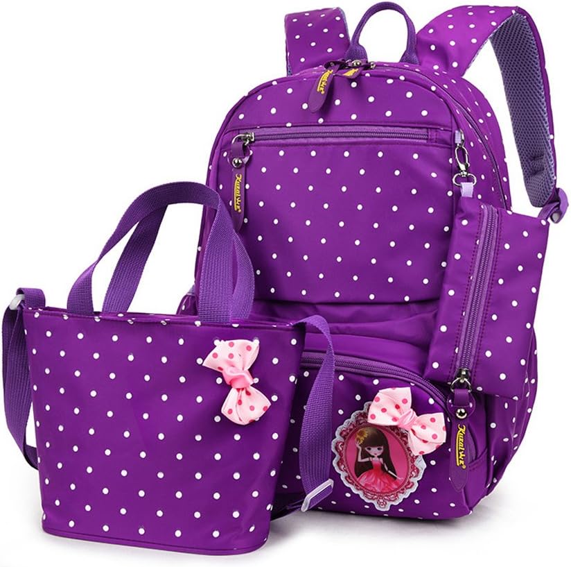MCUILEE 3pcs Polka Dot School Backpack Girls Backpack Cute Children