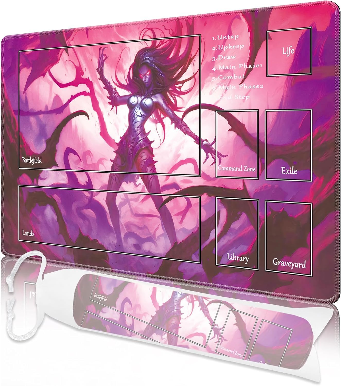 Nkddert MTG Playmat, 24" x 14" Playmats for TCG MTG, Stitched Edges Anti-slip MTG Playmat with Zones with Storage Bag Vibrant Artwork Batgirl MTG Game Mat