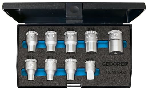 GEDORE Steckschlüssel-Satz 1/2 Zoll 9-Teilig, Außen-TORX E10-E24, 1 Stück, TX 19 E-09