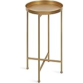 Kate and Laurel Celia Round Metal Foldable Accent Table with Tray Top, Gold