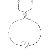 Dazzlingrock Collection Ladies Heart Shape Bolo Bracelet with Diamond Accent, 925 Sterling Silver