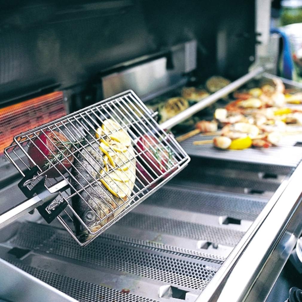 only fire 6042 BBQ Stainless Steel Flat Spit Rotisserie Grill Basket for Any Grill, Fits 1/2" Hexagon, 3/8" Hexagon, 3/8" Square&5/16" Square Rotisserie Spit Rods : Garden & Outdoor