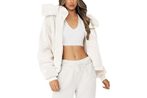 Micoson Womens Faux Fur Coat Winter Full Zip Sherpa Fleece Jacket Long Sleeve Warm Fuzzy Outerwear with Hooded