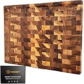 HACEKY End Grain Walnut Wood Cutting Board with Juice Groove - 16x12 Kitchen Butcher Block with Compartments - Reversible Charcuterie Board for Meat and Cheese - Gift Box Included