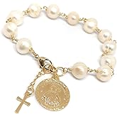 St Jude Bracelet Cultured Pearl Adjustable Cross Pendant