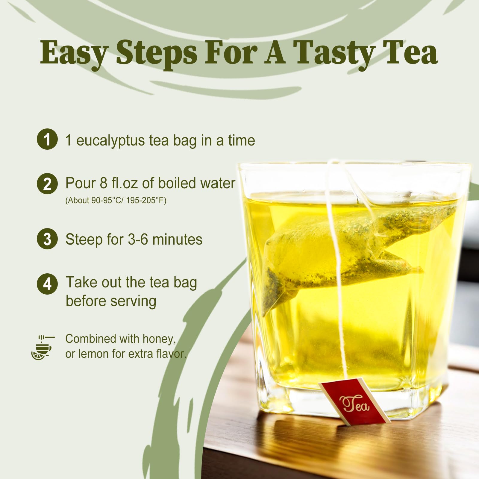 FullChea Natural Eucalyptus Tea Bag 30 Teabags, 1.5g/bag - Premium Hojas de Eucalipto - Non-GMO - Caffeine-free - Boost Respiratory Health