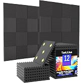 12 Pack Sound Proof Foam Panels for Walls, 1" x 12" x 12" High Density Acoustic Panels, Sound Absorbing Noise Cancelling Foam for Recording Studio, Office, Home Theater (Black, 12 Pack)