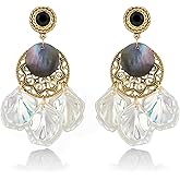 18K Gold Plated Two Tone Dangle Statement Earrings for Women by SNGIA, Handmade Trendy Summer Leaf Flower Floral Boho Jewelry Gifts, Thin Beachy Vintage Plant Fashion Drop Accessories, Vintage Nickle Free Floral Dangling Earrings.