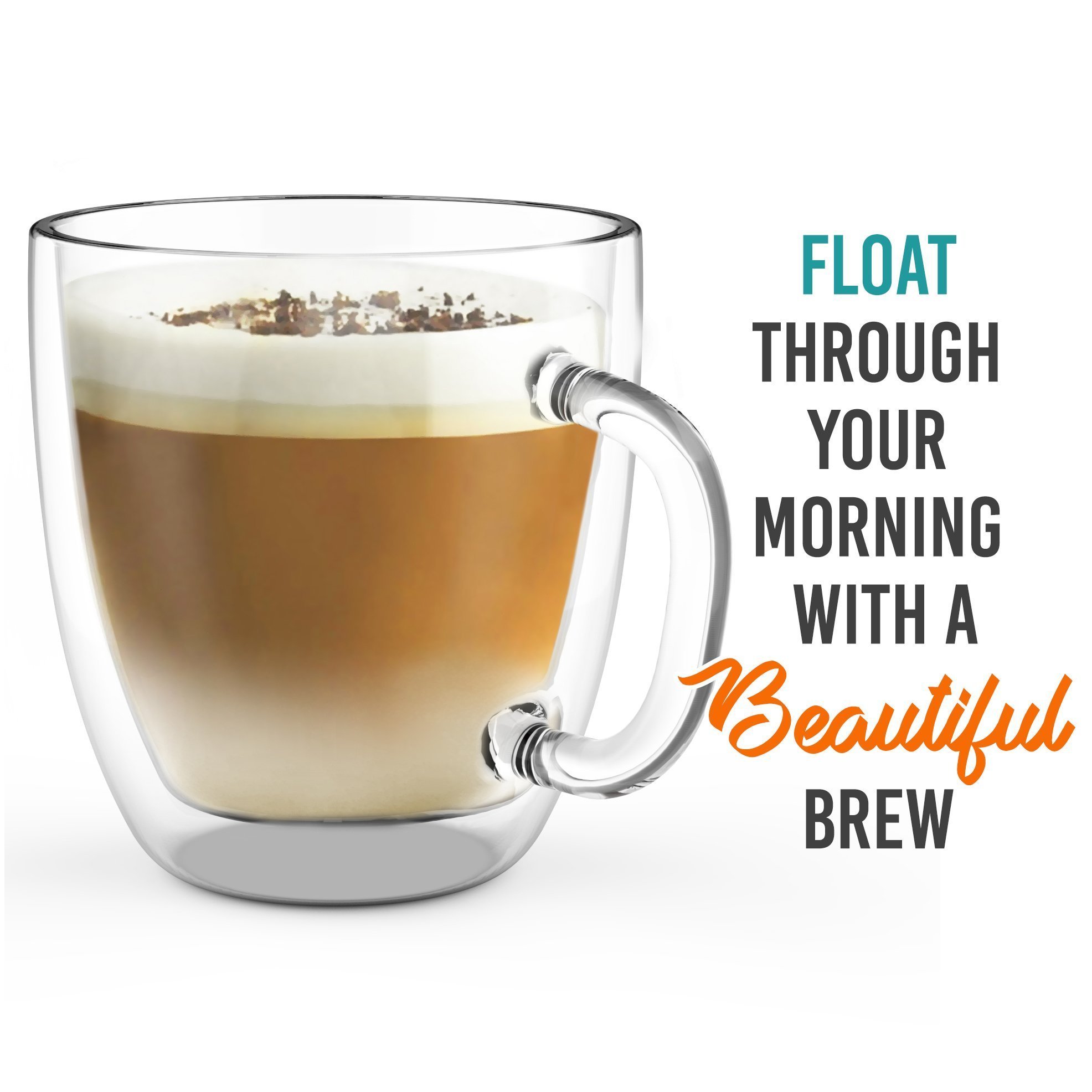 Large Coffee Mug, Double Wall Glass 16 oz Dishwasher Microwave Safe