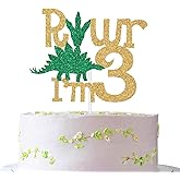 Dinosaur Happy 3rd Birthday Cake Topper, Rawr I'm 3 Cake Decor, Three Rex, Glittery Dinosaur Themed 3rd Birthday Party Decorations Supplies for Boys or Girls