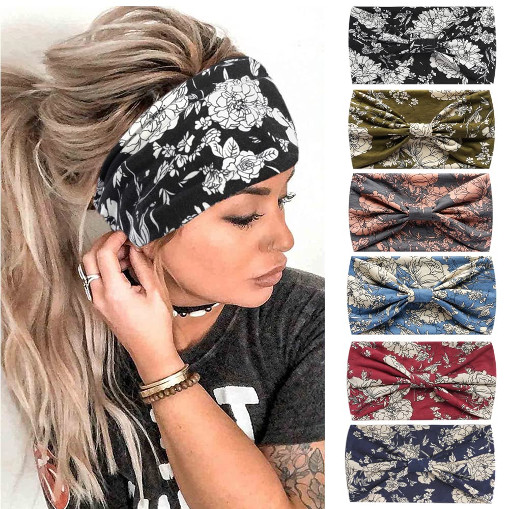 Fashion Headbands for Women's Hair Head Scarfs Hairband Turban Flower Cotton Headbands Wide Yoga Sport Headband Head Wrap (P6Flower) — image 1