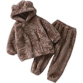 Gihuo Girls Fleece Pajamas Fuzzy Pajamas Toddler Bear Hoodie and Pants Set Kids Winter Cozy Sleepwear Outfit