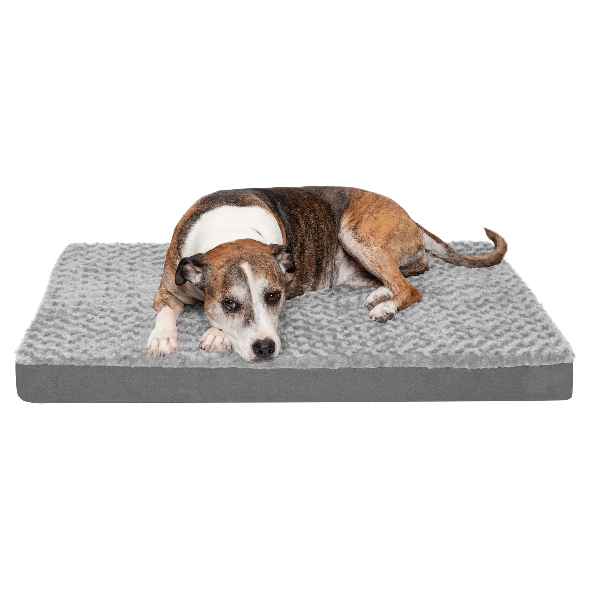 Furhaven Large Orthopedic Dog Bed Ultra Plush Faux Fur & Suede Mattress w/Removable Washable Cover - Gray, Large