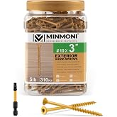 #10 x 3'' Wood Deck Screws 310pcs (5lb Box), Torx Flat-Head Exterior Screws, Multiple Size Available, Tan, T25 Star Bit Included