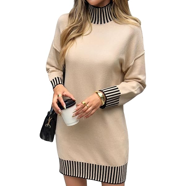 princess polly baby blue dress Love On The Line Striped Sweater Dress (Tan + Black) main image 0