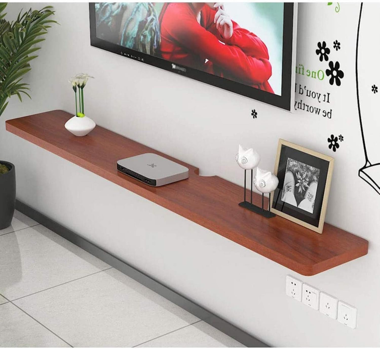 Wood Tv Shelf Wall Mounted, Floating Media Console Easy Install Tv