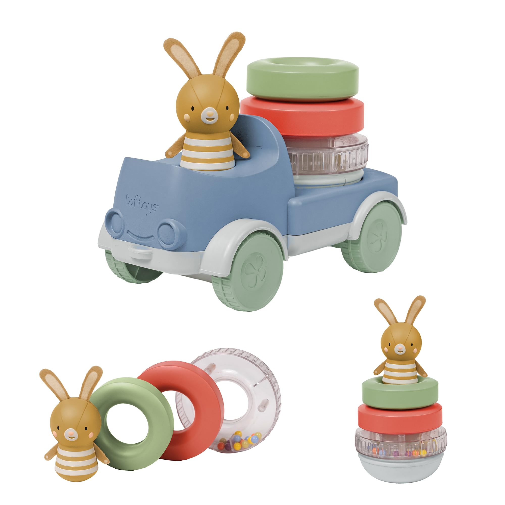 Taf Toys Bunny Stacker Truck Developmental Sensory Activity Stacking Toy for Infants Babies and Toddlers with Bunny Character Included Suitable for Age 9+ Months