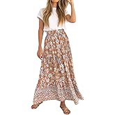 ZESICA Women's 2026 Summer Bohemian Floral Printed Elastic Waist A Line Maxi Skirt with Pockets
