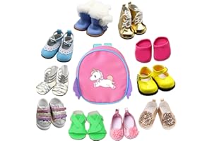 SOTOGO 10 Pairs of 18 Inch Doll Shoes and Doll Backpack Bag Fits for American 18 Inch Dolls Include Boots Sandals Leather Shoes