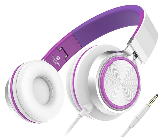 Sound Intone MS200, faltbarer On-Ear Hi-Fi Kopfhörer, 3.5mm Klinkenstecker(Weiß/Violett)