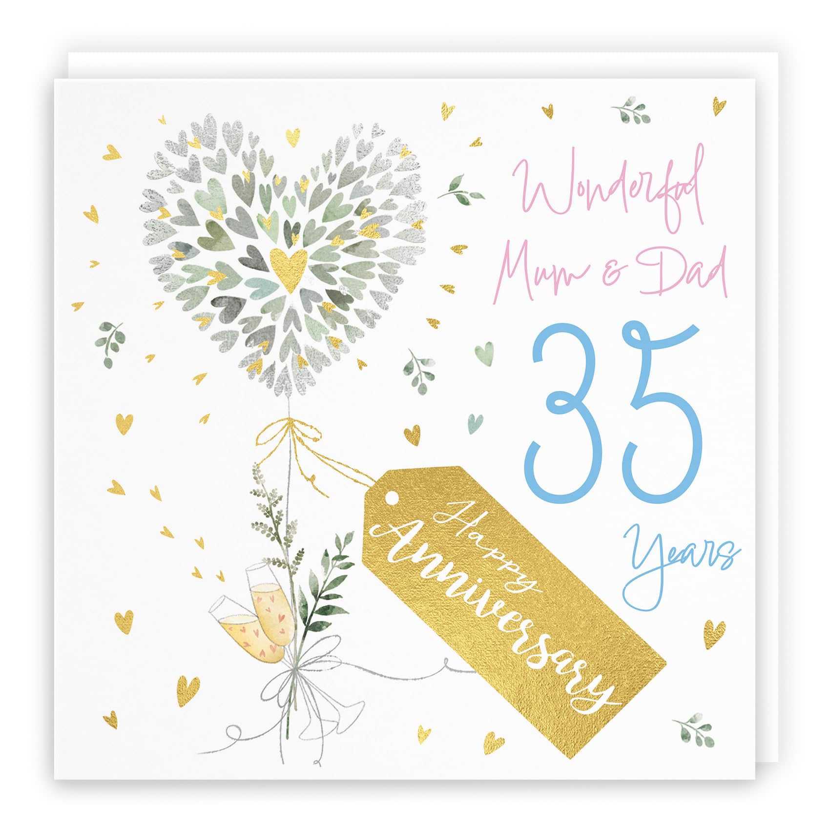 Hunts England - Mum And Dad 35th Anniversary Card - 35 Years - Contemporary Hearts - Gold Foil - 35th Wedding Anniversary Card For Mum And Dad - Milo's Gallery