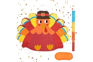 WERNNSAI Thanksgiving Turkey Pinata - Fall Decorations Red Turkey Pinata Thanksgiving Games for Kids Fall Festival Autumn Decor Carnival Party Supply with Blindfold