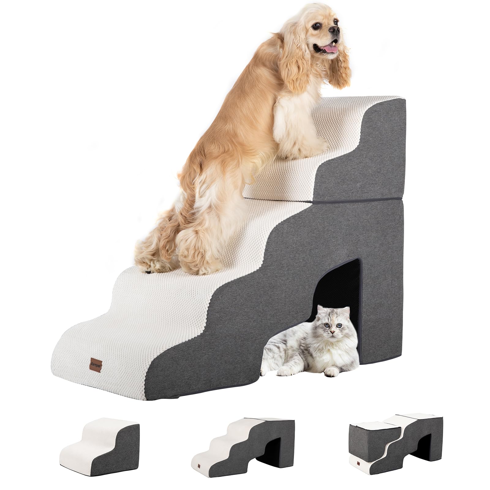 Photo 1 of Garnpet Dog Stairs for High Beds with Tunnel, 5-Step Dog Steps for Small Dogs and Cats, Foldable Pet Stairs for High Bed Climbing, Non-Slip Balanced Pet Step Indoor, Beige