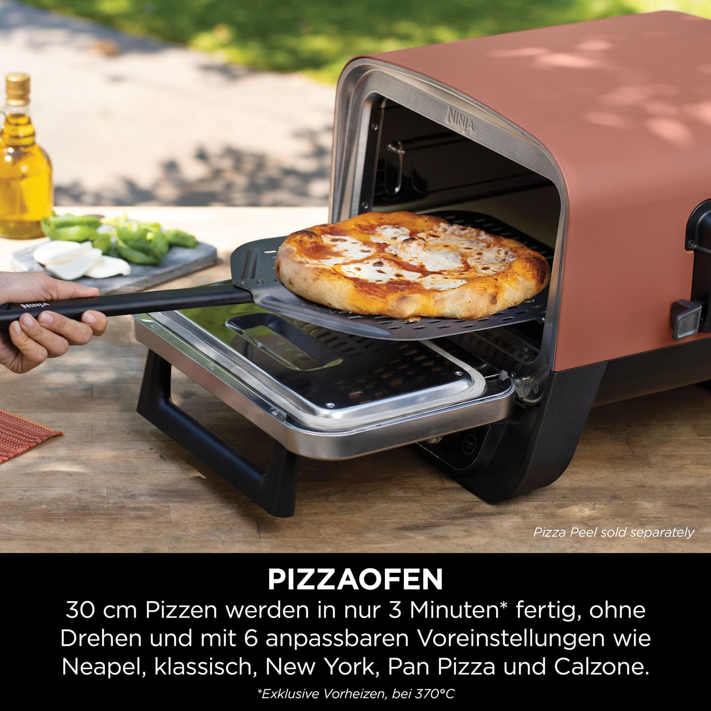 Ninja Woodfire Outdoor-Ofen, 8-in-1-Pizza- Ofen, BBQ-Smoker mit Bratrost, Pro-Heat-Schale, Pizzastein, Holzpellets & Schaufel, elektrisch, 6 Pizza-Einstellungen, Burnt Orange OO101EU 7
