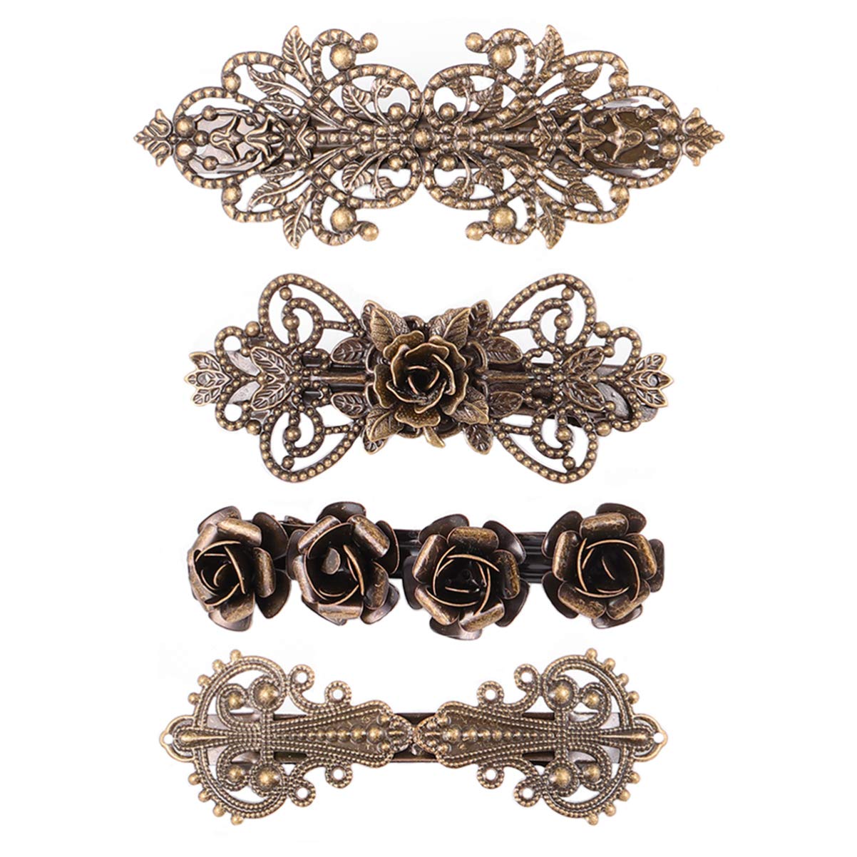 FRCOLOR 4pcs Retro French Hair Barrettes Retro Vintage Bronze Hair Clips Bobby Pins Bridal Wedding Hair Pins Jewelry Accessory for Women or Girls Style 1