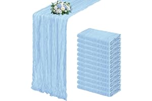 RealBox 12 Pack Baby Blue Cheesecloth Table Runner 17x108 Inch Semi Sheer Boho Gauze Cheese Cloth Fabric Table Runners, for Wedding Party Baby Shower Birthday Home Decor Garden Farmhouse