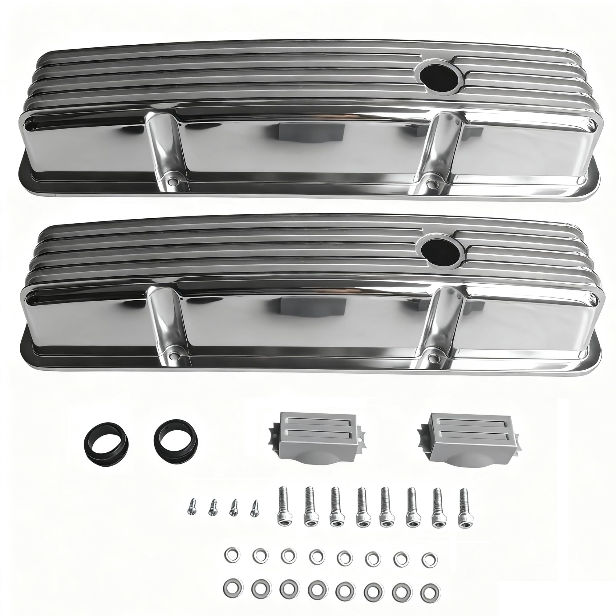 Photo 1 of Psrorkeu Silver Aluminum Tall Valve Covers Compatible with Chevy SBC 283 302 305 327 350 383 400 Small Block Polished Valve Covers 1958-1986