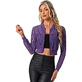 Allegra K Women's Crop Jacket Stand Collar Zip Up Sexy Sheer Gothic Lace Lightweight Baseball Jacket