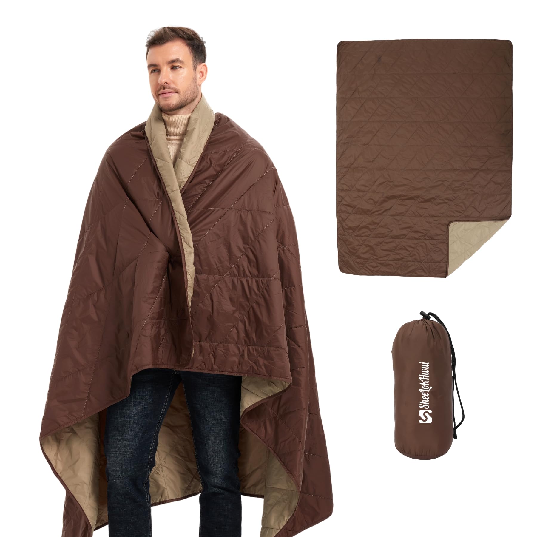 Photo 1 of sheelokhwui Ultralight Puffy Blanket, Outdoor Camping Blanket, Water-Resistant and Packable, Great for Camping, Stadium, Traveling, Backpacking, Picnic and Beach. 79"x55". Classic Coffee