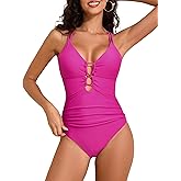 Hilor Women's Underwire One Piece Swimsuits Plunge V Neck Bathing Suits Sexy Cutout Monokini Swimwear