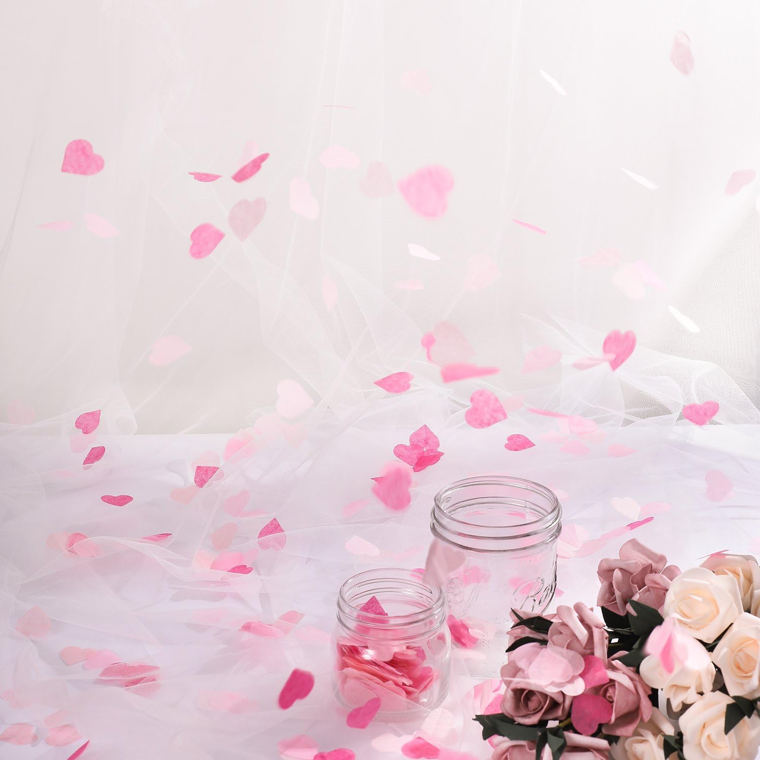 Whaline Valentine’s Day Heart Paper Confetti 1 Inch Pink Tissue Confetti Party Table Decorations for Balloon Wedding - Image 3