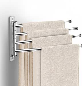 LDUDU Toallero de Acero Inoxidable Giratorio 180°, con 4 Brazos, Sencillo y Elegante, Color Plateado