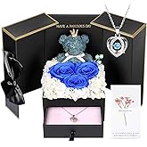 ADDWel Preserved Real Blue Rose with Sterling Silver Necklace Gift Set - Romantic Valentines Day Gifts for Wife, Girlfriend - Eternal Flowers Gifts for Anniversary, Birthday